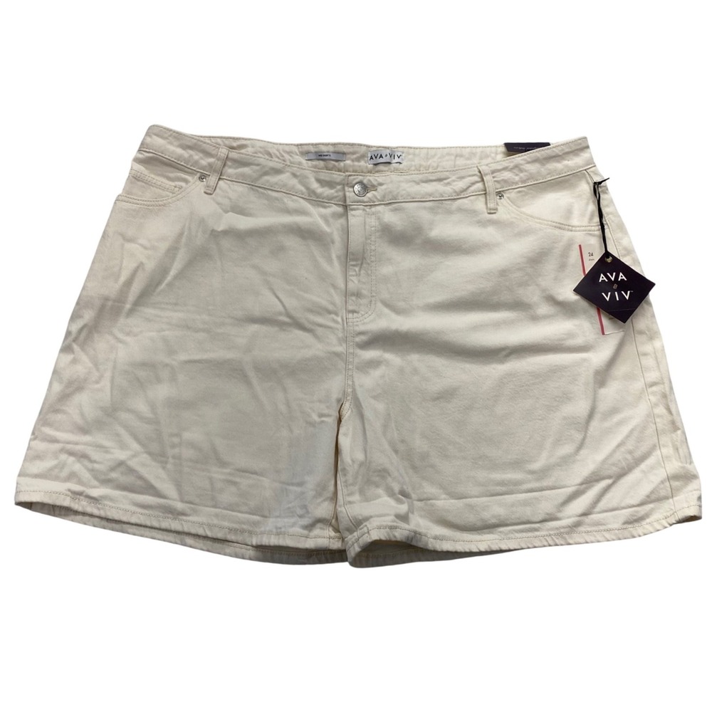 Ava & Viv Midi Shorts Womens‎ 24 Cream High Rise Relaxed Fit Stretch Denim New